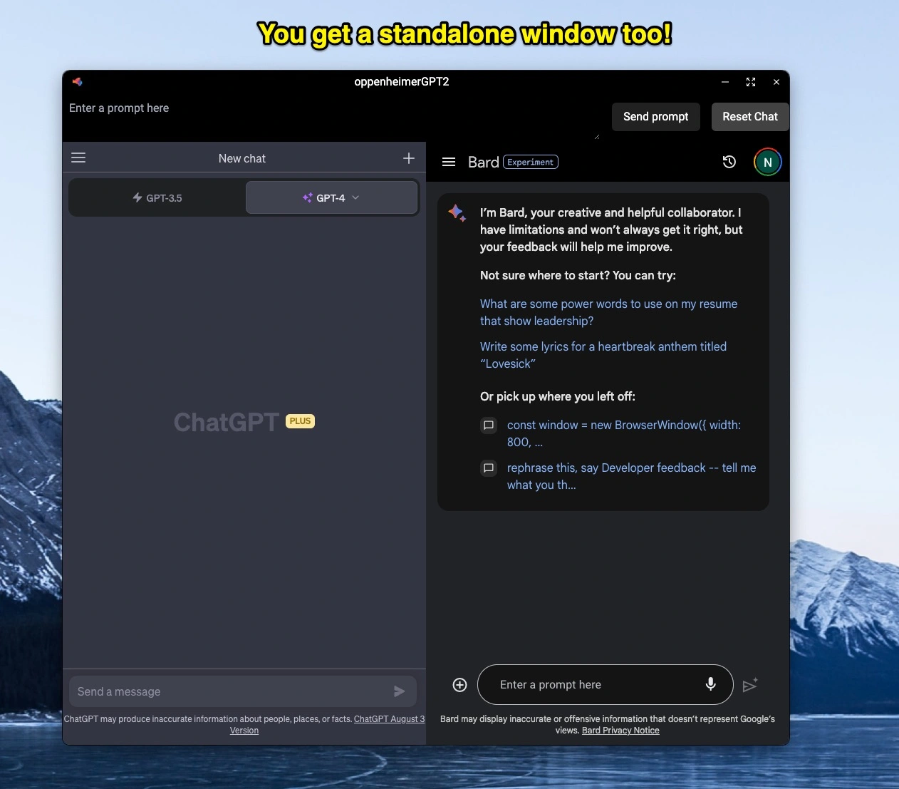 Picture showing OppeinheimerGPT in macos menubar